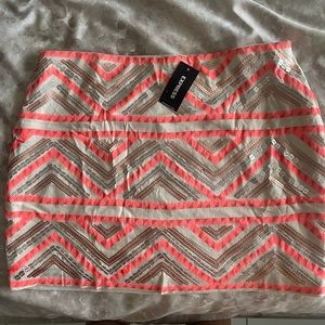 Express Neon coral Aztec print bodycon skirt XS